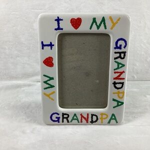 Vintage I Love My Grandpa White Ceramic Picture Frame 3.5 X 5” Multicolor Letter